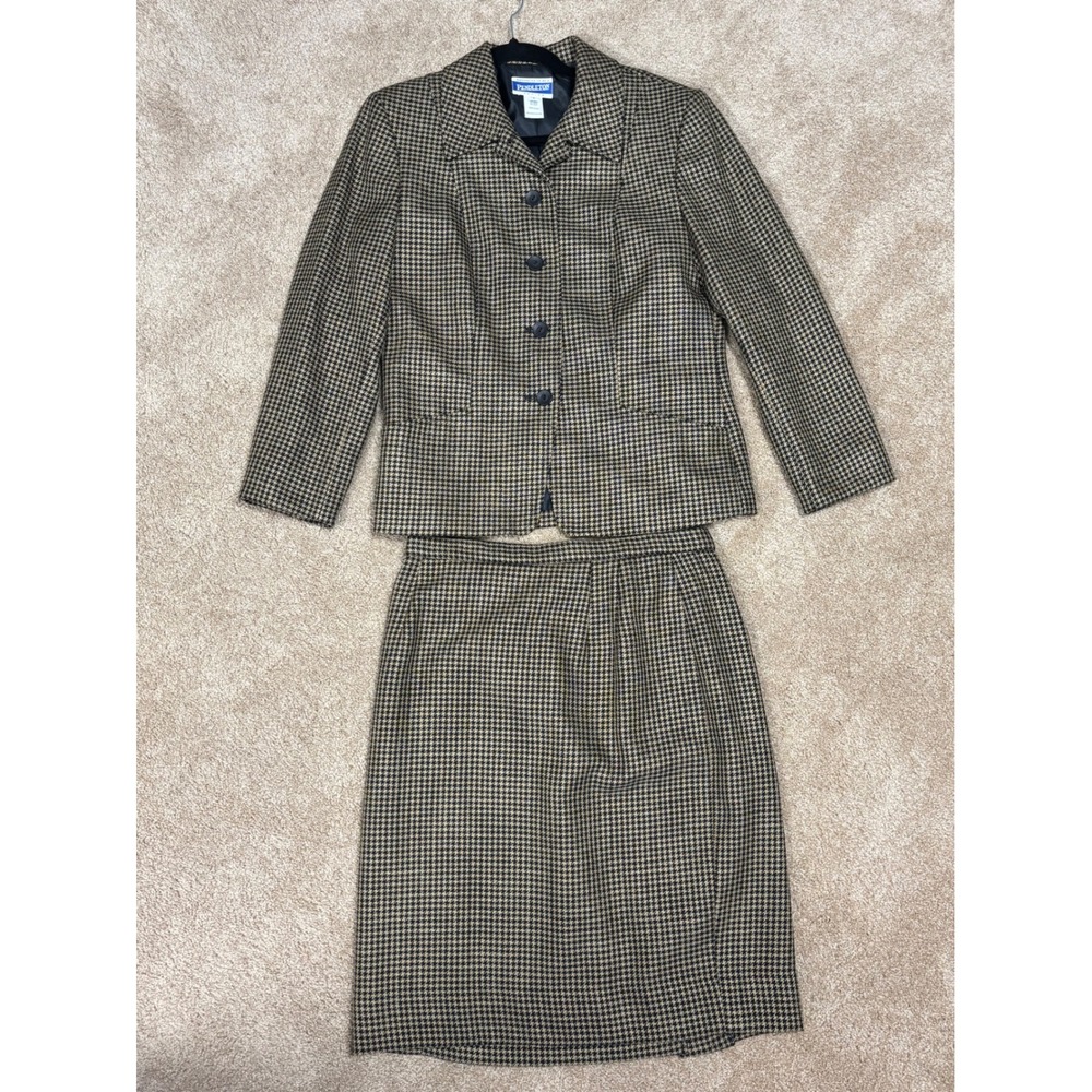 Pendleton Petite Houndstooth Wool Blend‎ Skirt Suit Set Blazer & Skirt